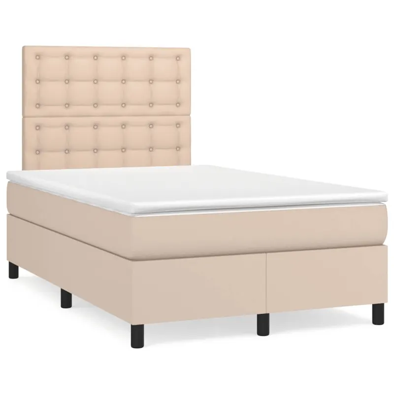 pat box spring cu saltea, cappuccino, 120x190cm piele ecologica