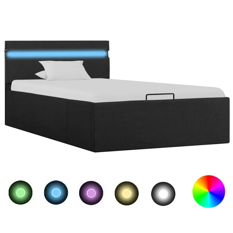 cadru pat hidraulic lada cu led gri inchis 100x200cm textil