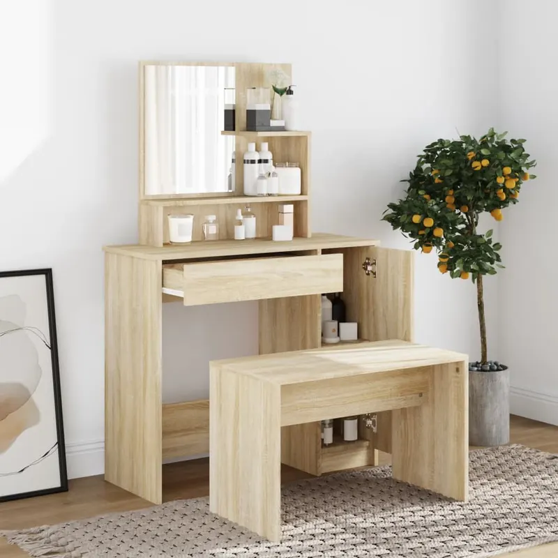 set masuta de toaleta, stejar sonoma, 86,5x35x136 cm