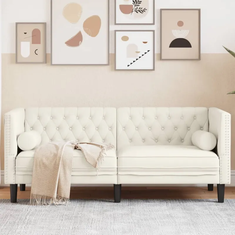 canapea chesterfield cu pernute/2 locuri, crem, catifea