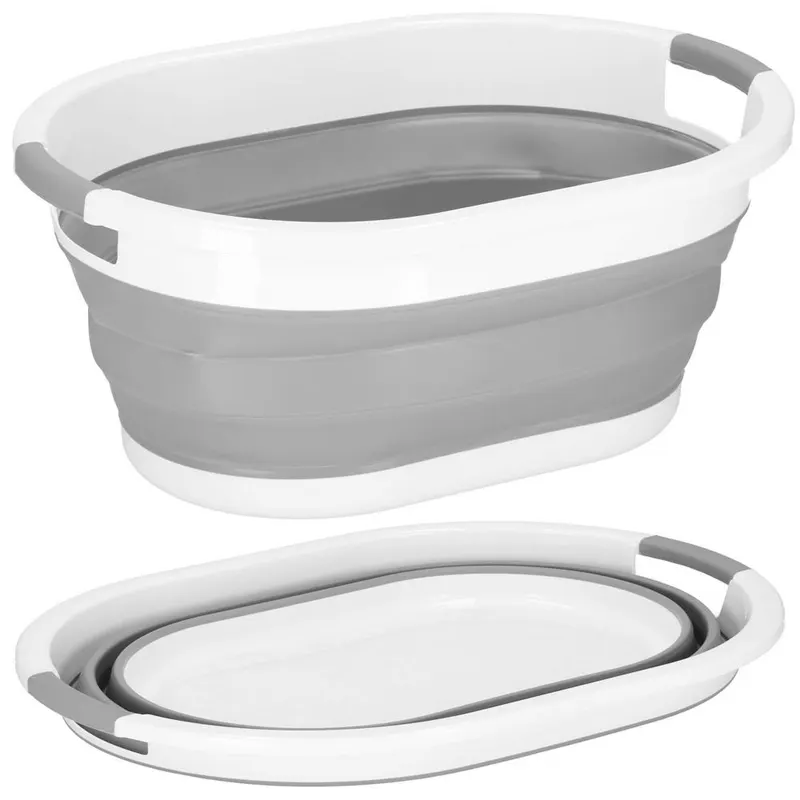Cos rufe pliabil tip lighean plastic silicon manere, 54x38x23 cm, 24 litri, gri