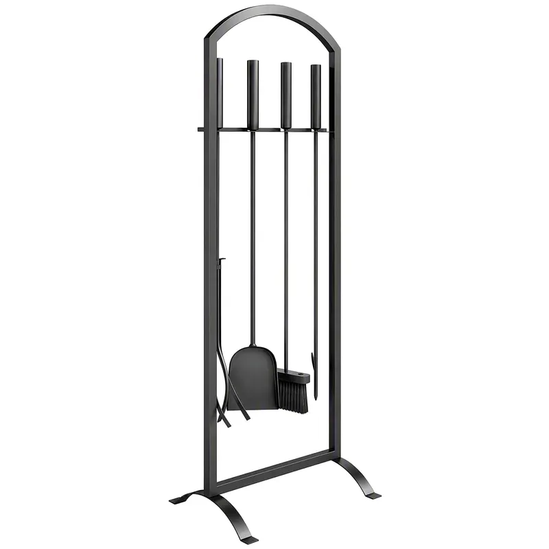 Outsunny Set pentru Șemineu din Metal, 6 Piese, cu Geantă, Perie, Lopățică, Vătrai, Clește și Suport, Negru