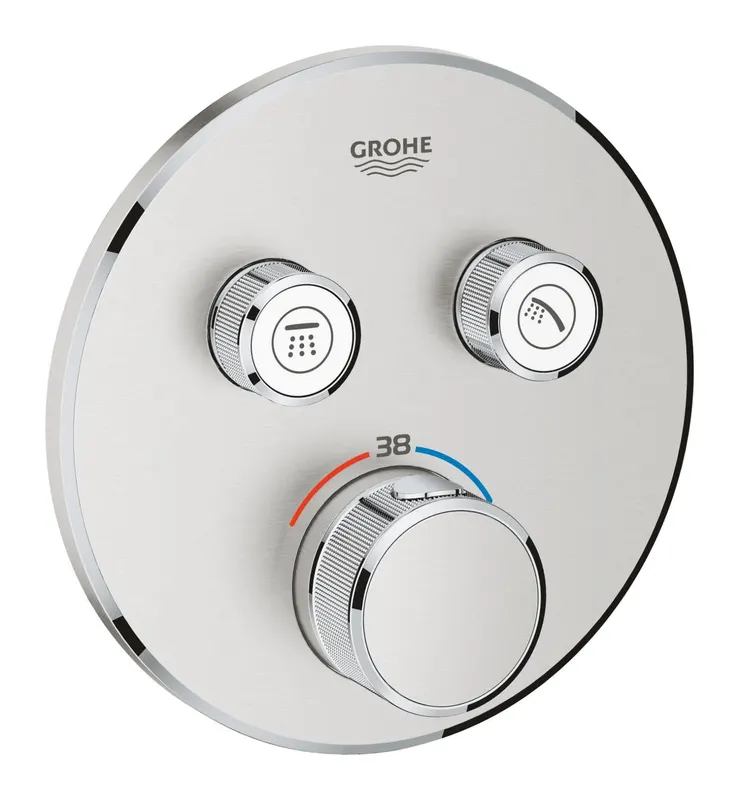 Unitate comanda Grohe 29119DC0, SmartControl, termostat, 2 iesiri, necesita valva, mat, otel satinat