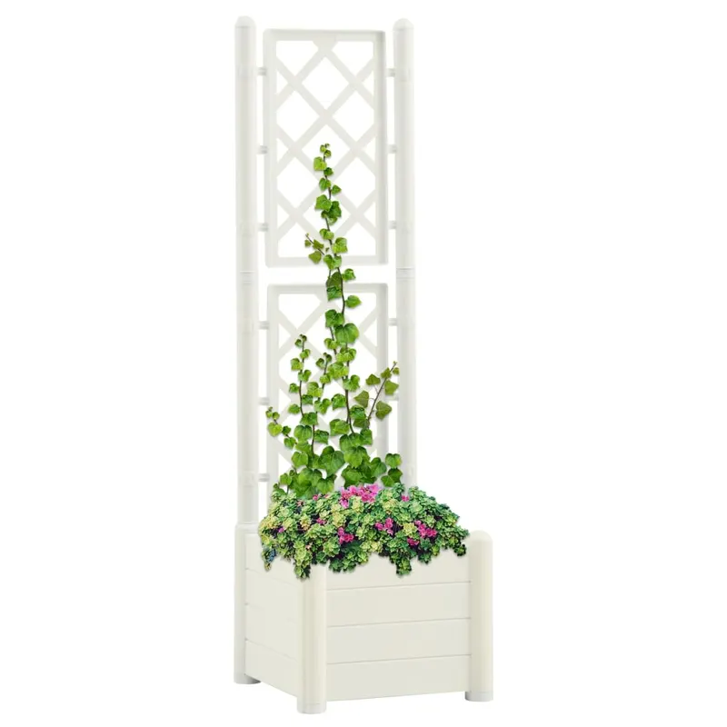 jardiniera de gradina cu spalier, alb, 43x43x142 cm, pp