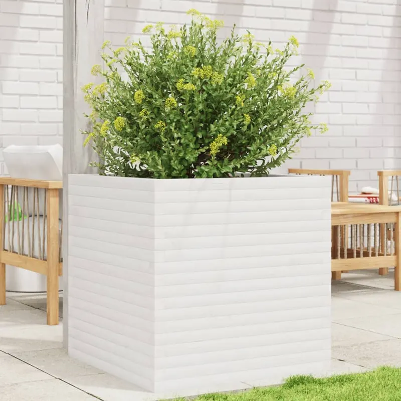jardiniera de gradina, alb, 70x70x68,5 cm, lemn masiv de pin