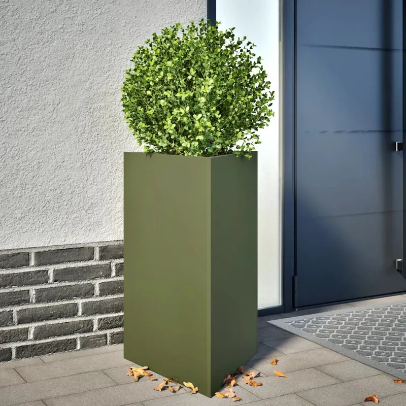 jardiniera de gradina, verde, 50x43x75 cm, otel, triunghiulara