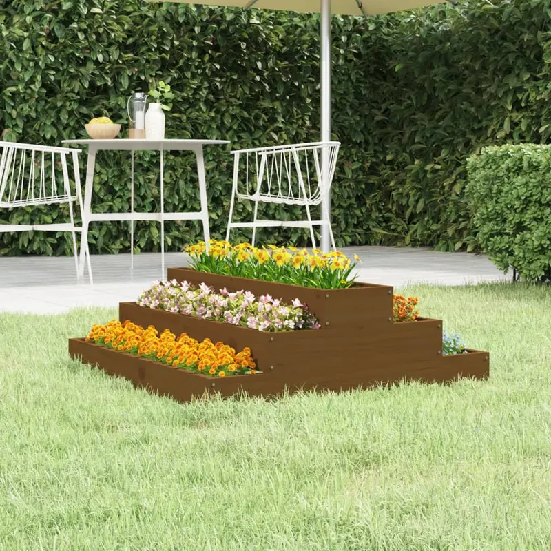 jardiniera, maro miere, 80x80x27 cm, lemn masiv de pin