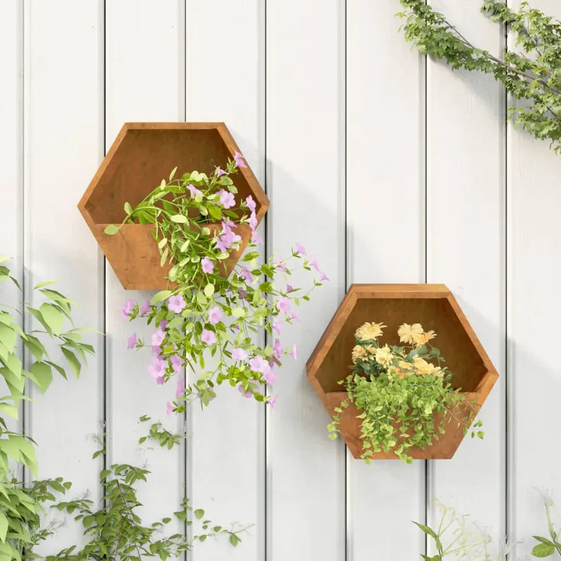 jardiniere de perete, 2 buc., ruginiu, 30x10x25 cm, otel corten