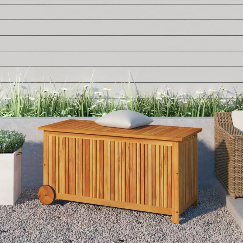 lada de depozitare de gradina cu roti, 113x50x58 cm lemn acacia