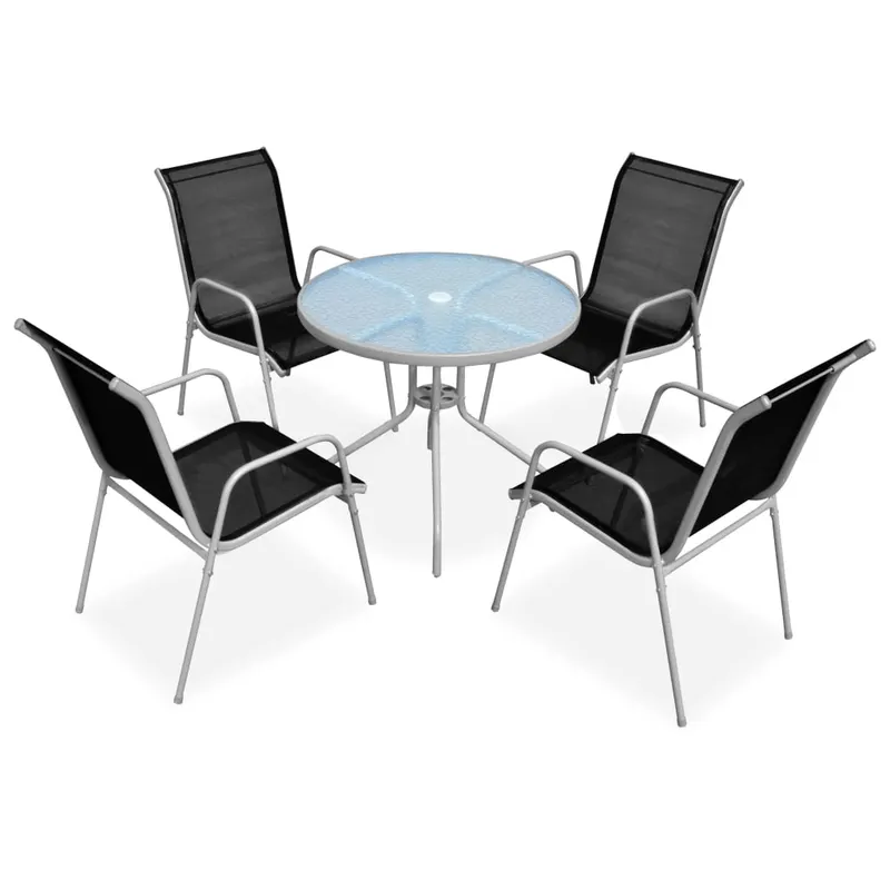 set mobilier de exterior, 5 piese, negru, otel