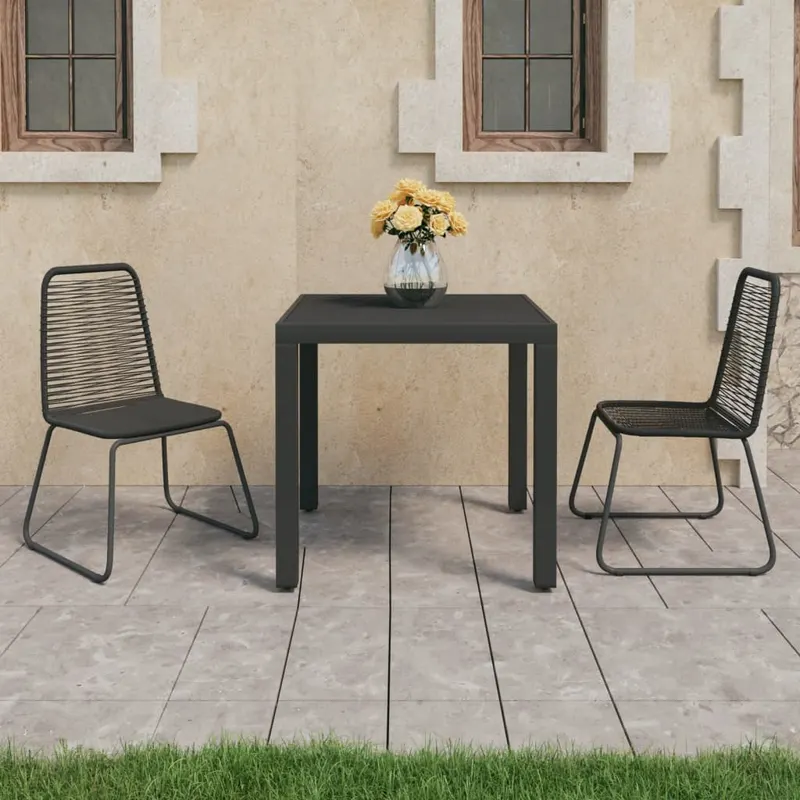 set mobilier de gradina, 3 piese, negru, ratan pvc