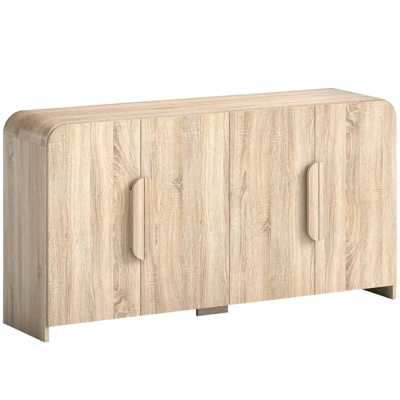 HOMCOM Comodă pentru Bucătărie, Mobilă cu Uși Soft-Close, Colțuri Rotunjite, Rafturi Reglabile, Stil Modern, Comodă pentru Living, Sufragerie, 157,4x39x82cm, Lemn Natural