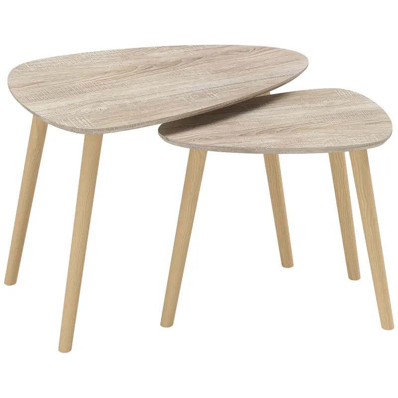 HOMCOM Set 2 măsuțe de living suprapozabile în stil nordic cu picioare din lemn, culoare lemn
