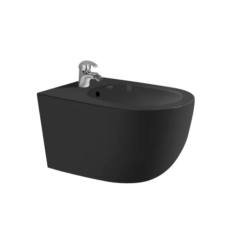 Bideu suspendat Fluminia Minerva, 52.5x37x30.5 cm, igienic si durabil, negru mat