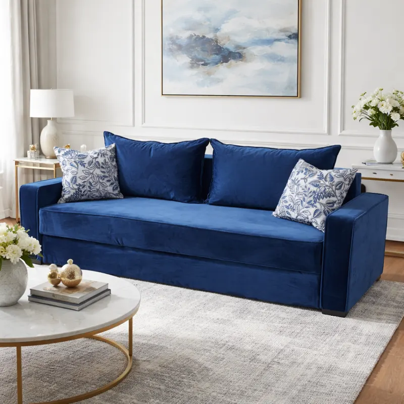 Canapea LARISA extensibila, 3 locuri, lada de depozitare, catifea bleumarin, 220x95x85 Bleumarin, Catifea