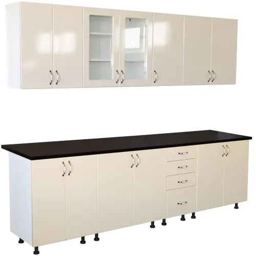 Bucatarie Zebra 260 cm din MDF Vanilie cu blat termoizolant negru