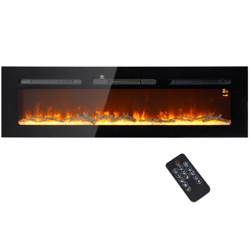 HOMCOM Șemineu Electric Încorporabil cu Telecomandă, Flacără Reglabilă, Temporizator și Termostat, 152,4x15,8x45 cm, Negru