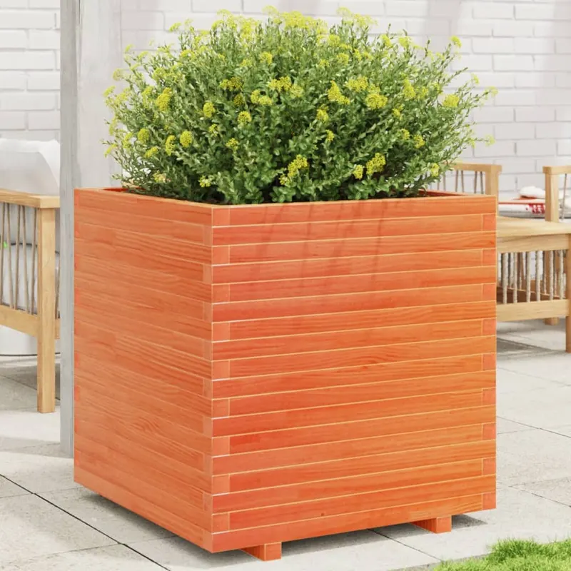 jardiniera gradina, maro ceruit, 70x70x72,5 cm, lemn masiv pin