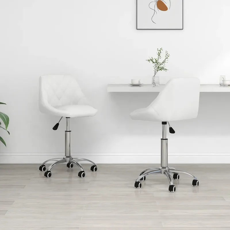 scaune de bucatarie pivotante, 2 buc., alb, piele artificiala