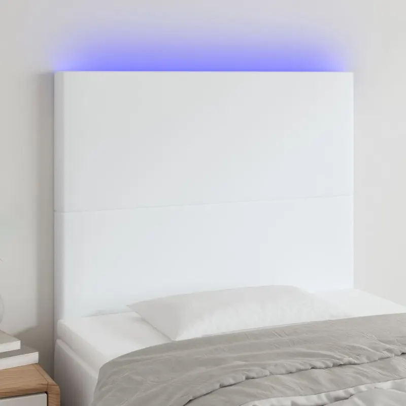 tablie de pat cu led, alb, 80x5x118/128 cm, piele ecologica