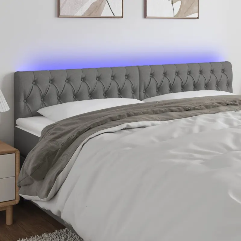 tablie de pat cu led, gri inchis, 200x7x78/88 cm, textil