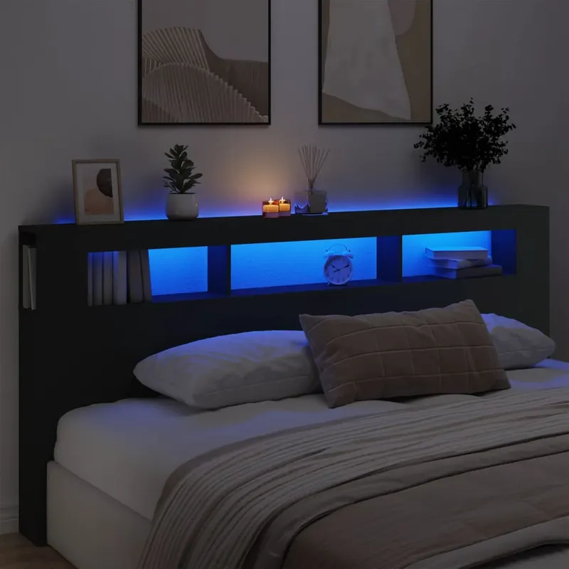 tablie de pat cu led, negru, 220x18,5x103,5 cm, lemn