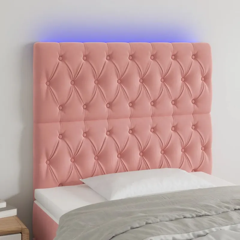 tablie de pat cu led, roz, 100x7x118/128 cm, catifea