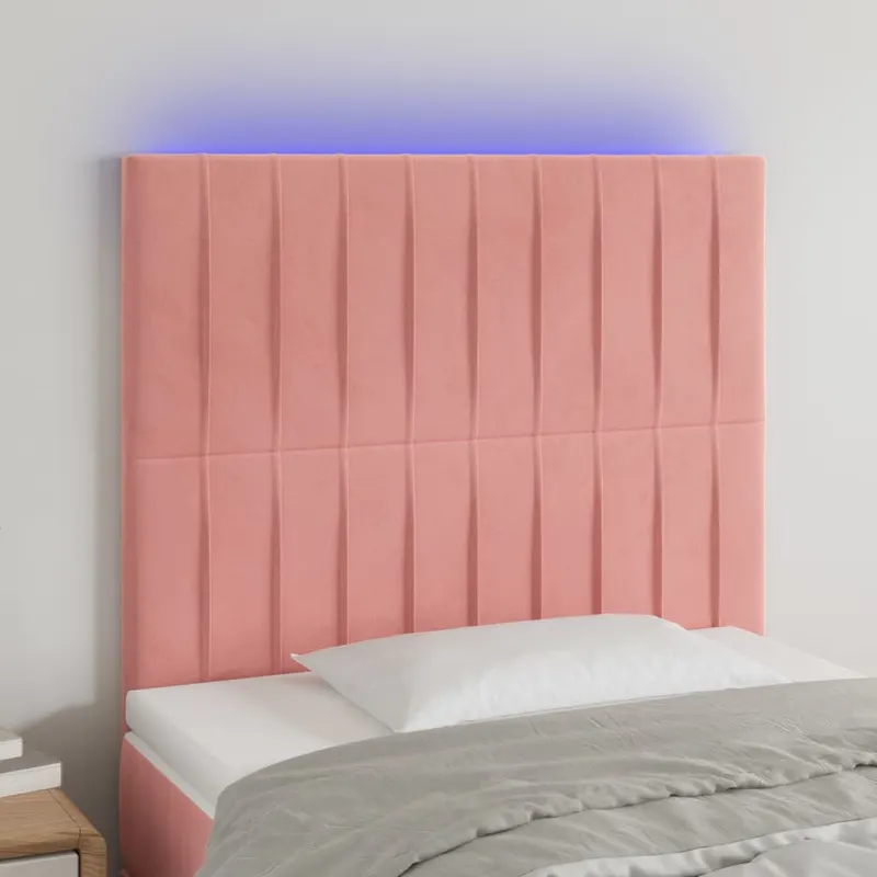 tablie de pat cu led, roz, 90x5x118/128 cm, catifea