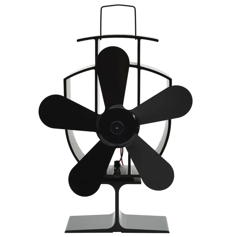 ventilator de soba cu alimentare termica, 5 palete, negru