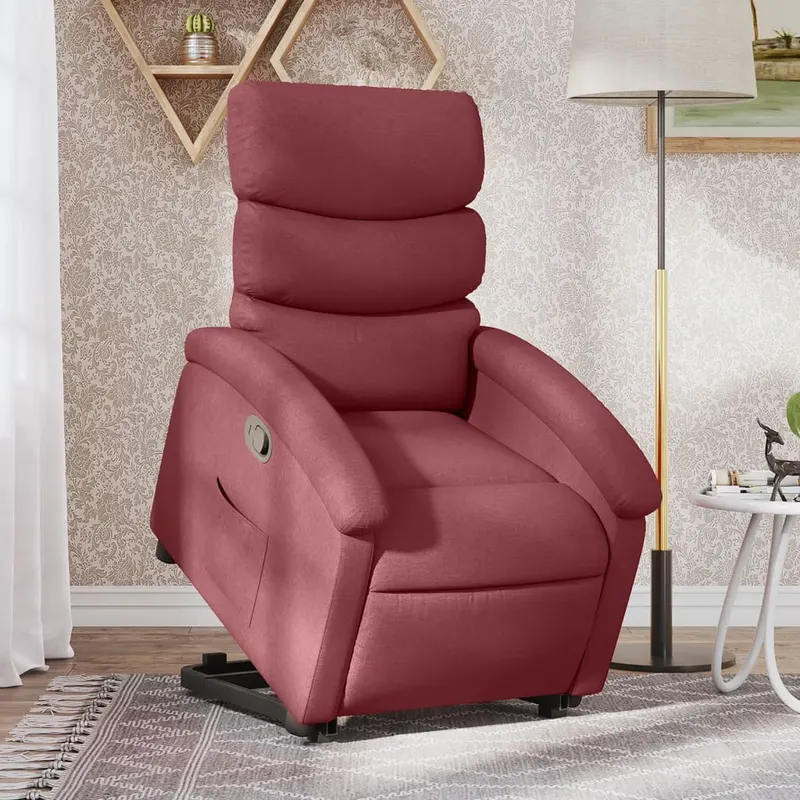 fotoliu rabatabil cu ridicare, rosu vin, material textil