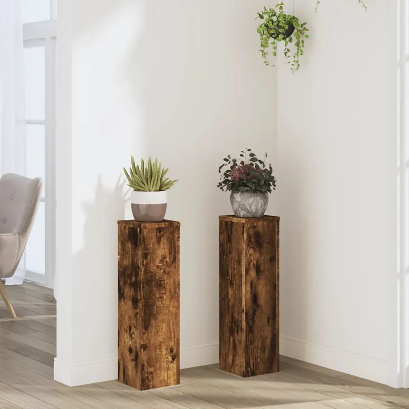suporturi de plante, 2 buc., stejar fumuriu, 17x17x60 cm