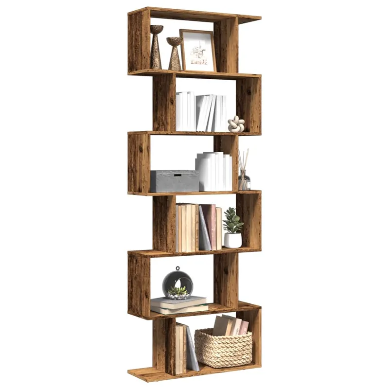 biblioteca/separator 6 niveluri lemn vechi 70x24x193 cm lemn