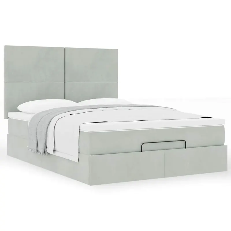cadru de pat otoman cu saltele gri deschis 140x200cm catifea
