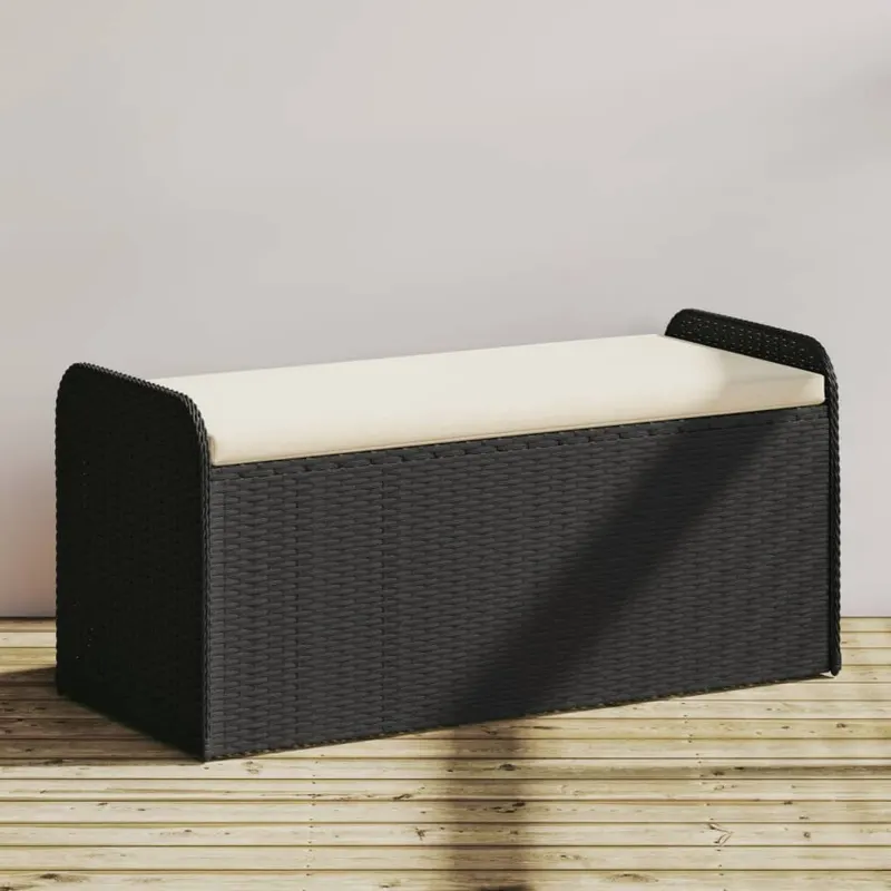 banca de depozitare cu perna, negru, 115x51x52 cm, poliratan