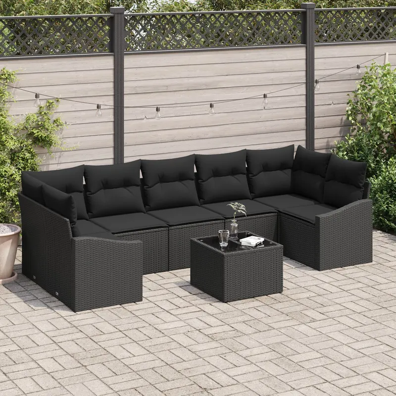 set de canapea gradina cu 8 piese si perne negre din poliratan