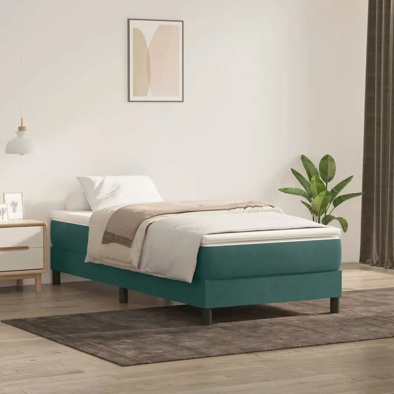 pat cu arcuri fara saltea verde inchis 80x220 cm catifea