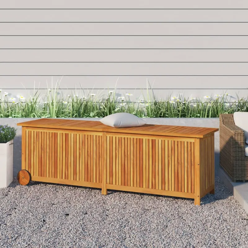 lada depozitare gradina cu roti, 150x50x58cm, lemn masiv acacia