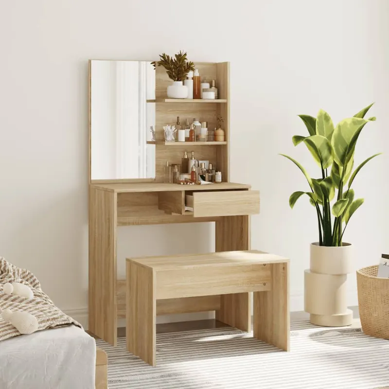 set masuta de toaleta, stejar sonoma, 74,5x40x141 cm