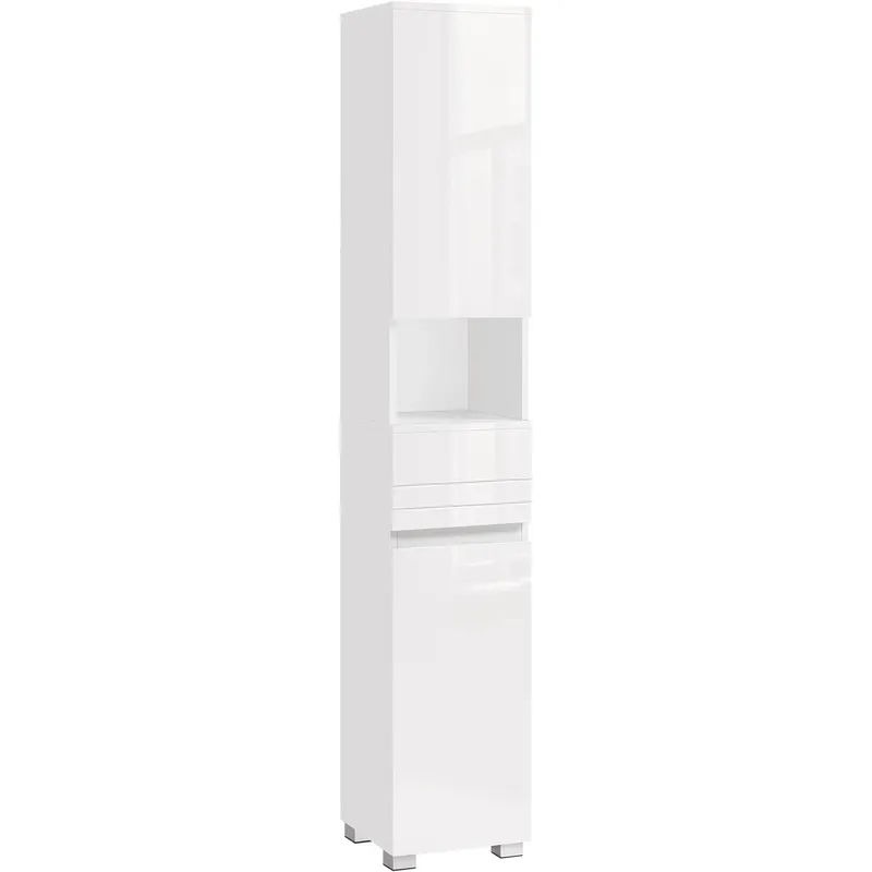Dulap de baie tip coloana, din MDF, cu sertar si 2 usi, 30x30x170cm, alb