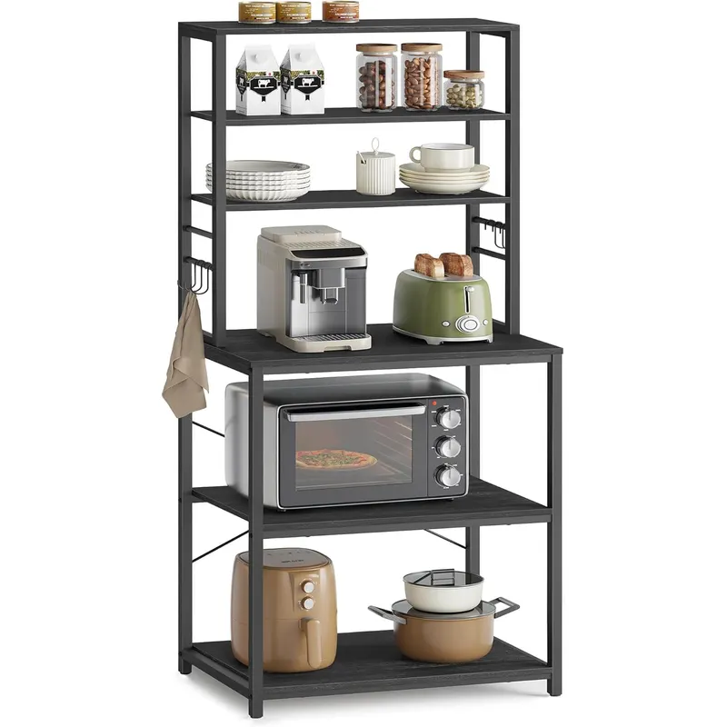 Raft bucatarie 6 polite otel pal spatiu cuptor microunde, 40x60x167 cm, industrial, gri negru