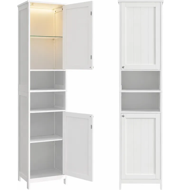 Dulap inalt pentru baie cu iluminare LED si rafturi reglabile, MDF, 30x40x170 cm, alb