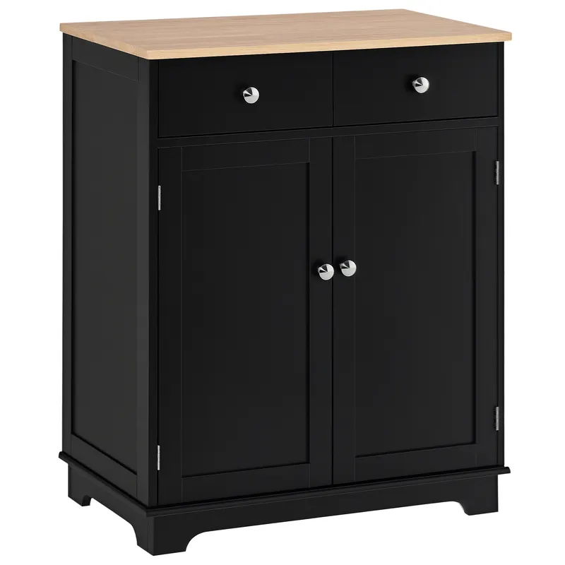 HOMCOM Mobila de depozitare bufet pentru living cu dulapuri, 2 sertare si rafturi reglabile, 68x40,3x85cm, negru si lemn natural