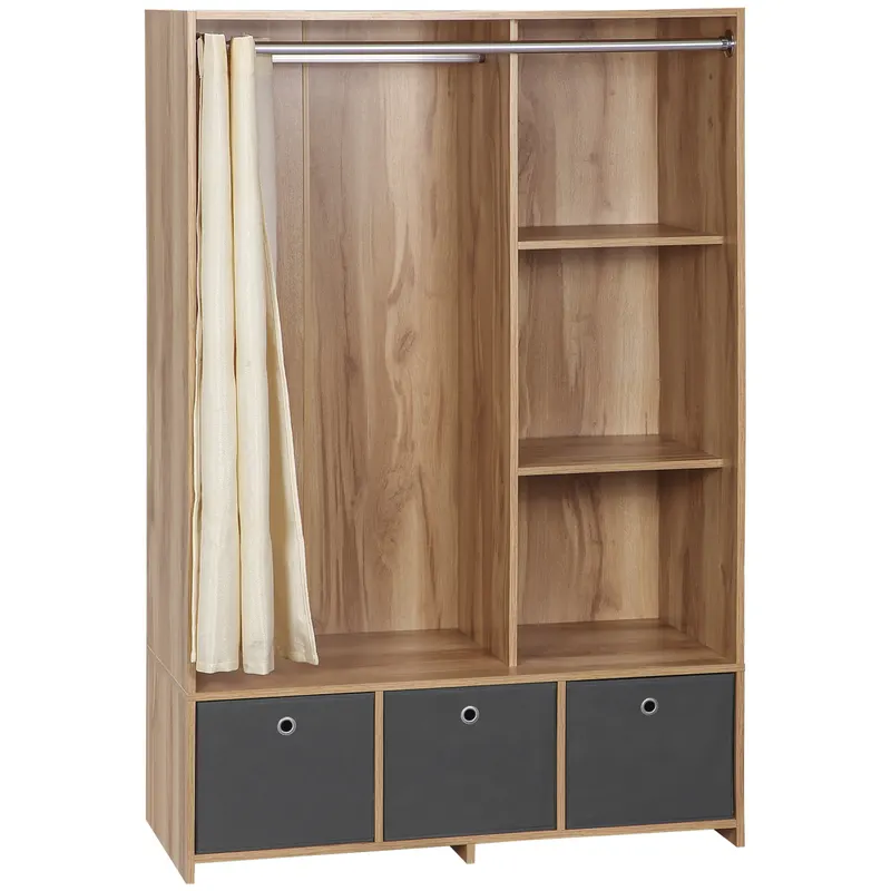 HOMCOM Dulap din PAL cu Sină pentru Agățat, 3 Sertare din Țesătură cu Aspect de In și 3 Rafturi, 105x48x160 cm