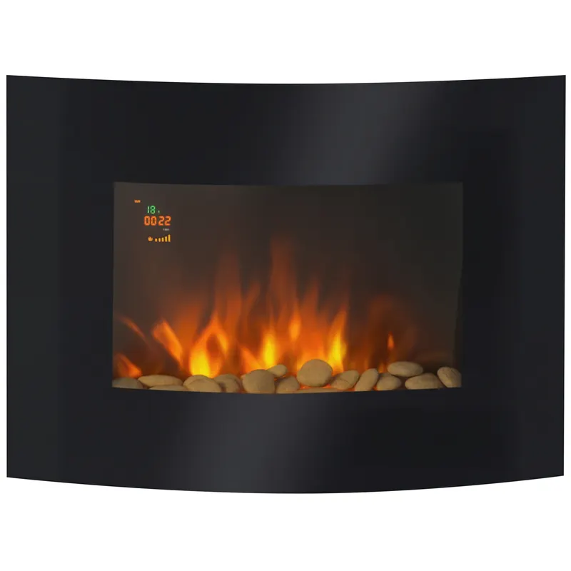 HOMCOM Șemineu Electric de Perete 900/1800W Încălzire cu Efect de Flacără 3D Reglabil, Șemineu Electric cu Lumină LED în 7 Culori, Telecomandă, Temporizator și Termostat, 30 m², Negru