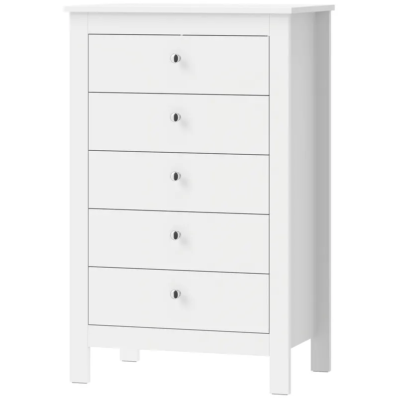 HOMCOM Comodă cu 5 sertare, corp de depozitare cu șine glisante, stil modern, 60 x 39,5 x 95,3 cm, alb