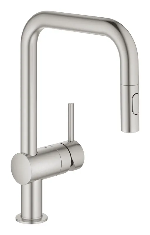 Baterie bucatarie Grohe 32322DC2, Minta, inalta, tip U, dus extractabil, mat, otel satinat