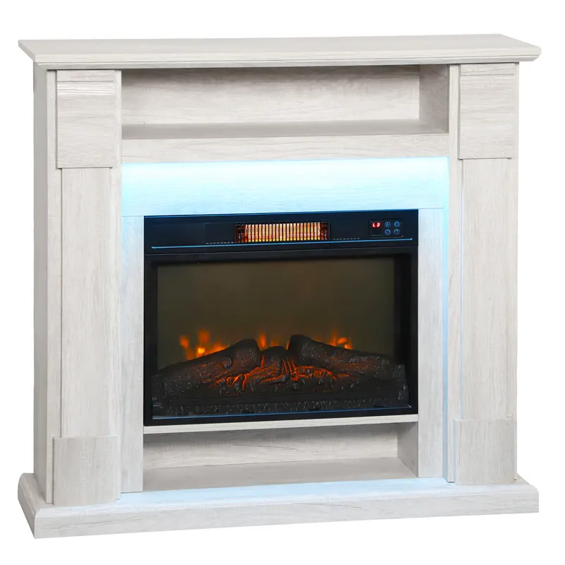 HOMCOM Șemineu Electric 1800W Reglabil cu Flacără 3D, Raft, Timer și Telecomandă, 105x27x97 cm, culoare Lemn