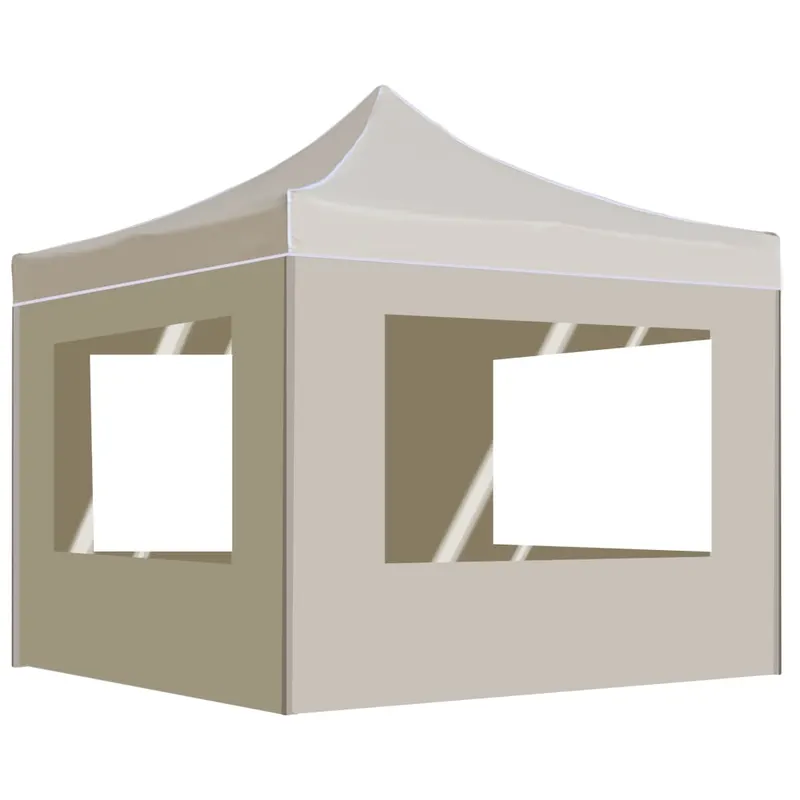 cort de petrecere pliabil cu pereti, crem, 2 x 2 m, aluminiu