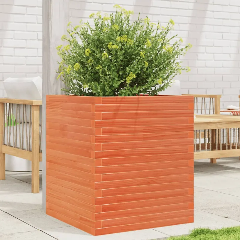 jardiniera gradina, maro ceruit, 60x60x68,5 cm, lemn masiv pin