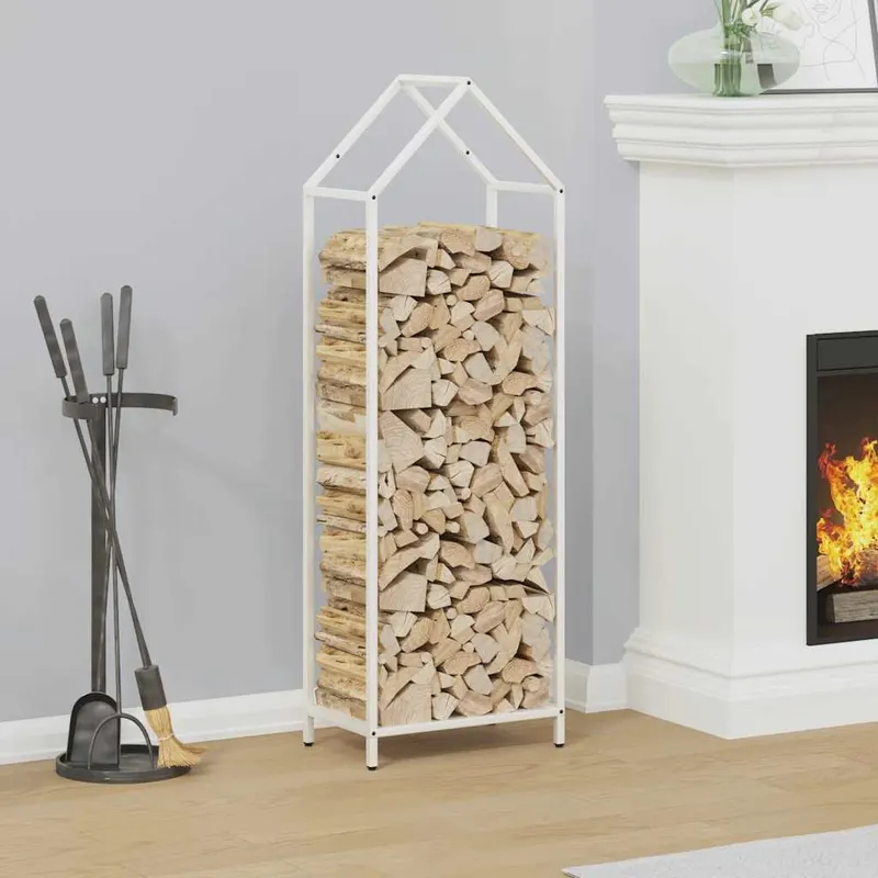 suport pentru lemne de foc alb 40x25x120cm otel laminat la rece